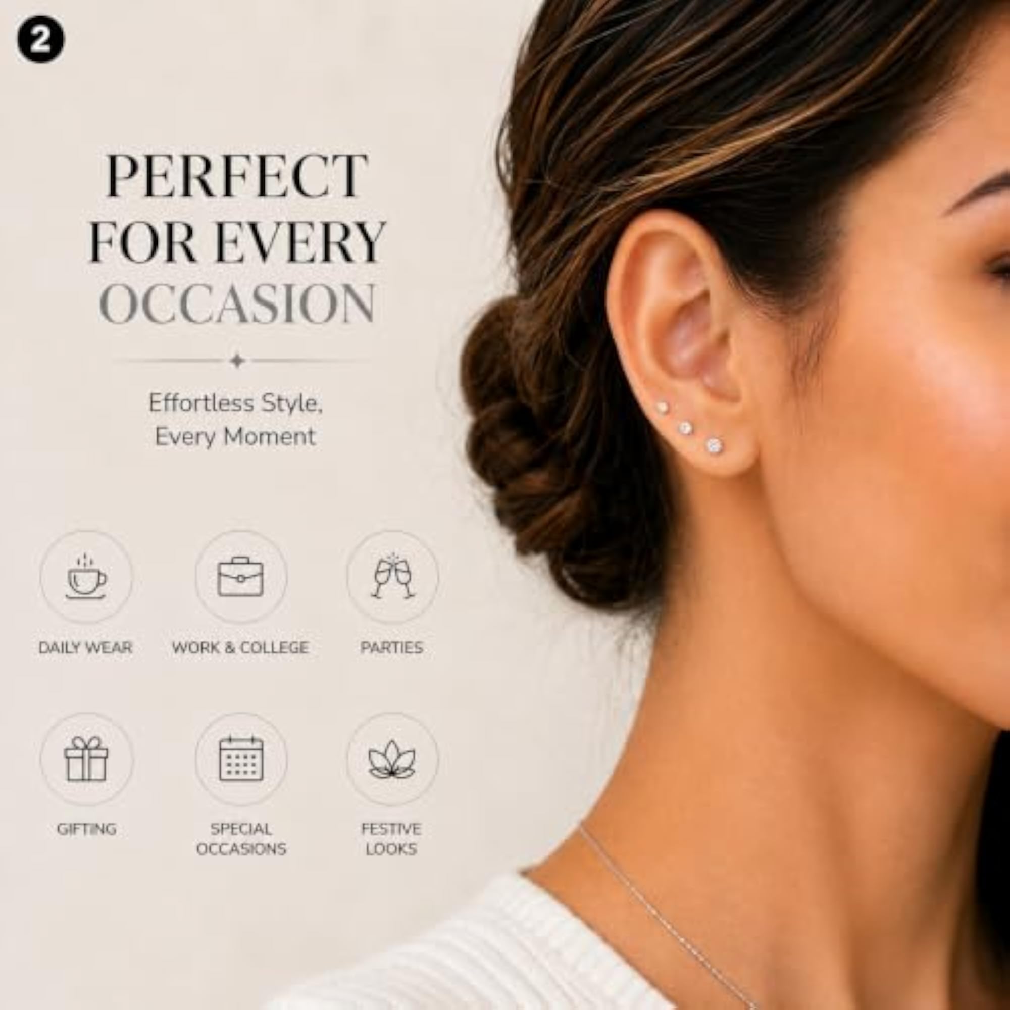 3 Pair Women's 18K Silver Plated Multi Piercing Stud Earrings